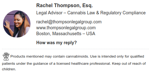 Email signature highlighting regulatory compliance.
