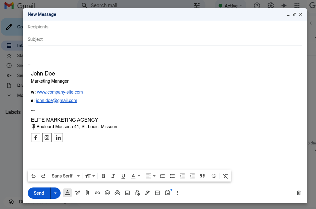 Personal Gmail in the professional email signature