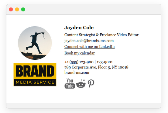 Well created email signature.