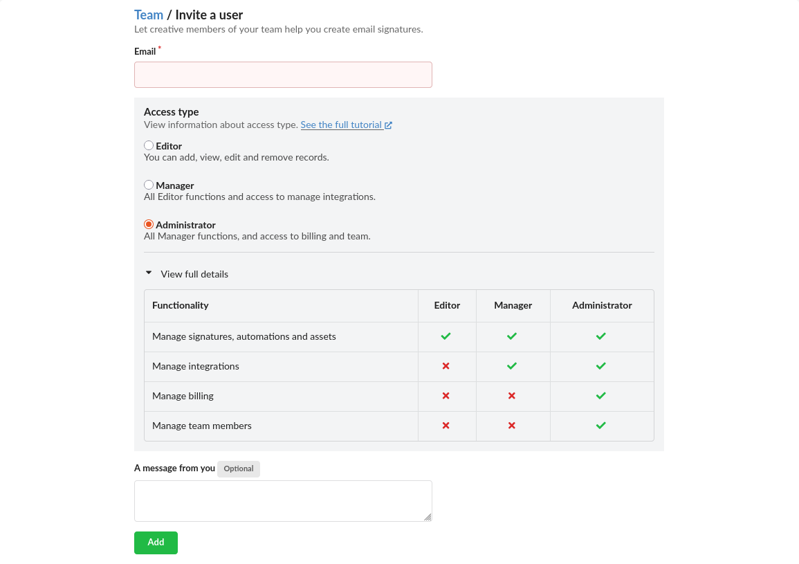 access type: Administrator