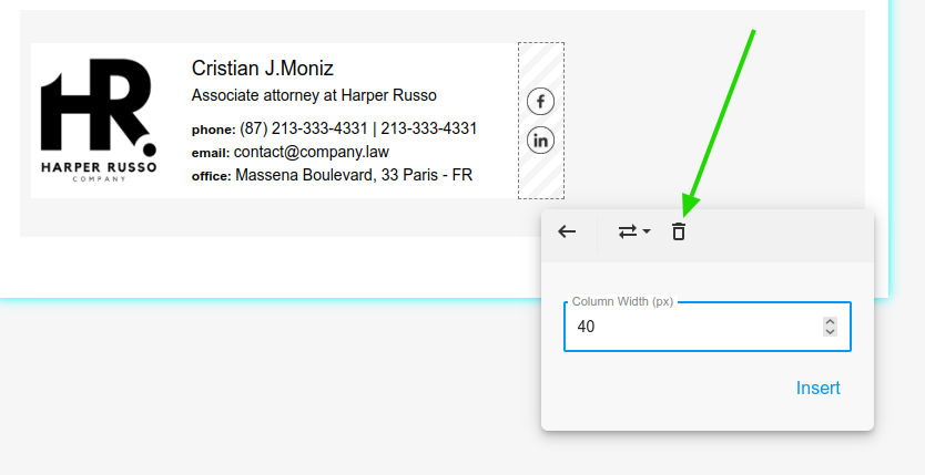 Delete a column with one click in the editor.