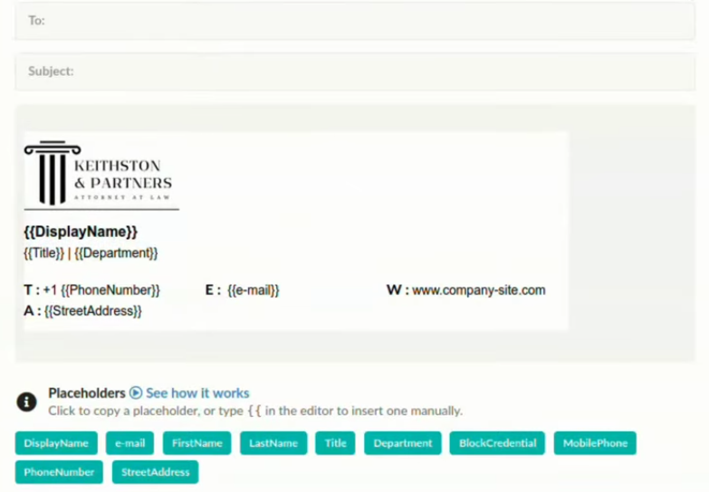 Assinatura de e-mail com espaços reservados 