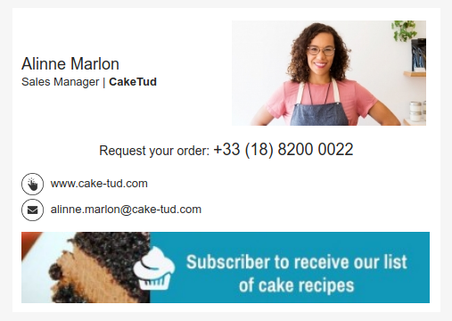 Email signature to cake maker