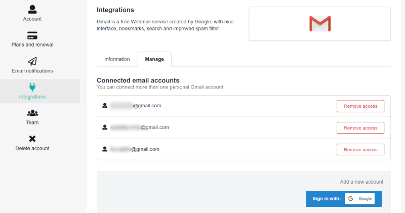 Gmail integração múltiplas contas