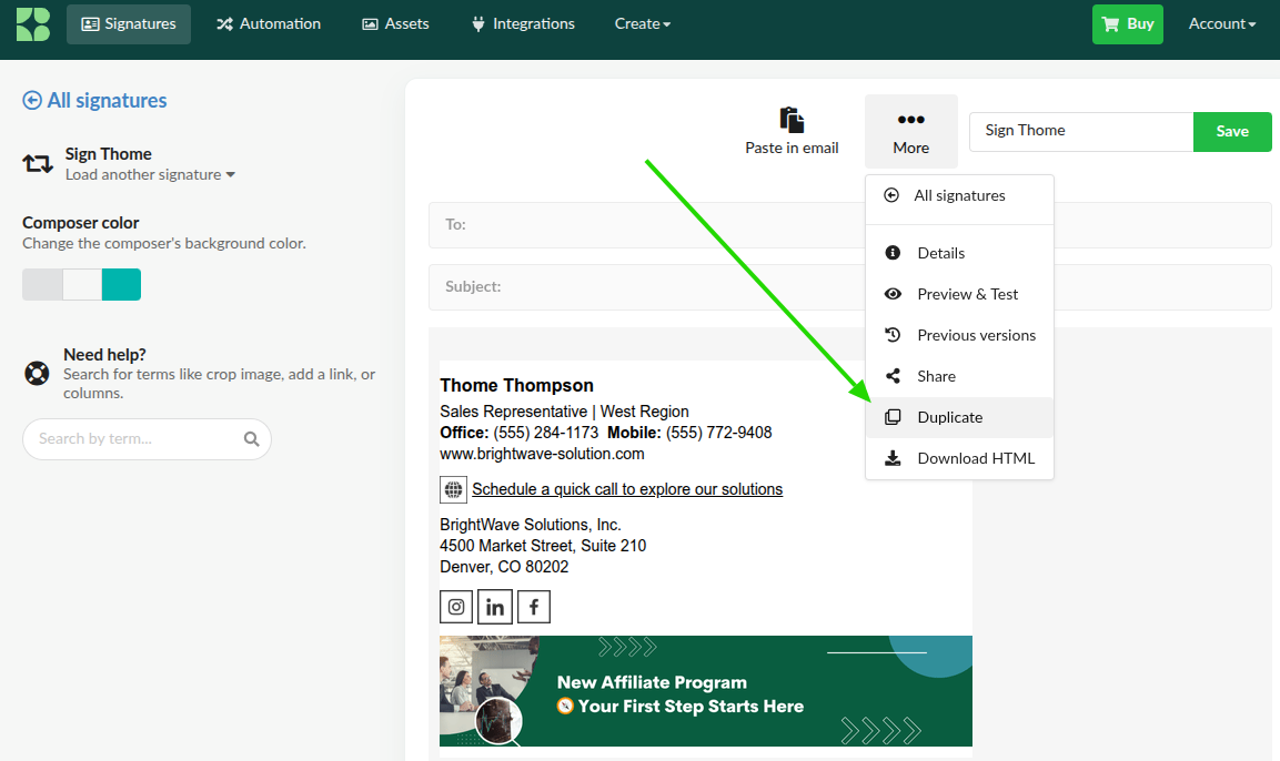 Clonando a assinatura atual.