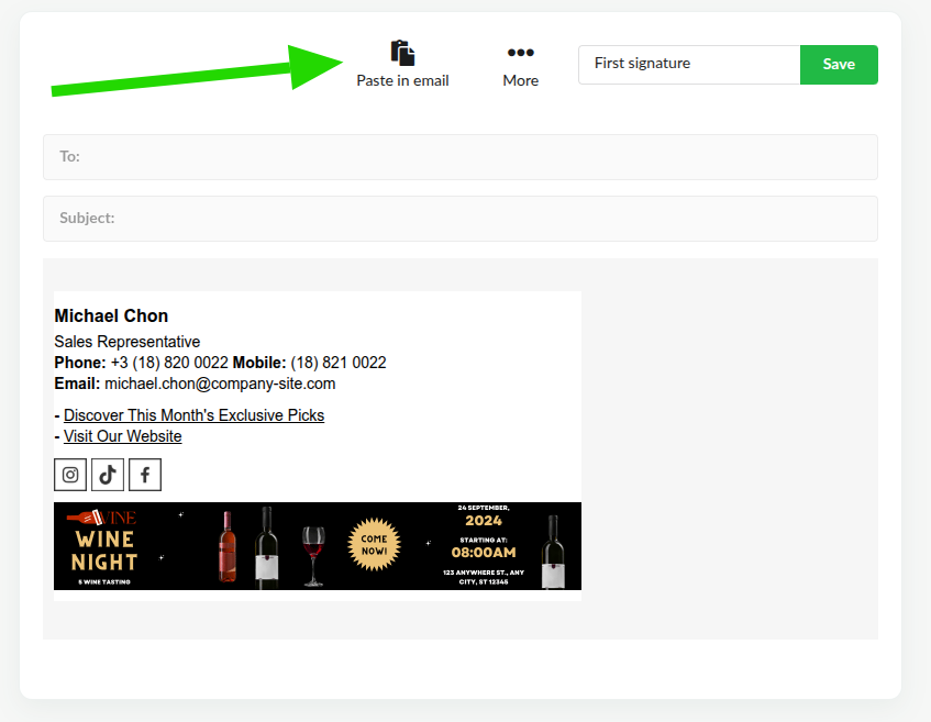 Usando a assinatura de e-mail.