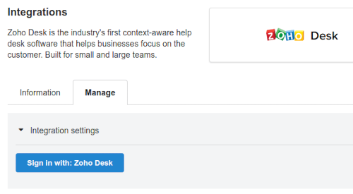 Zoho Desk manage page