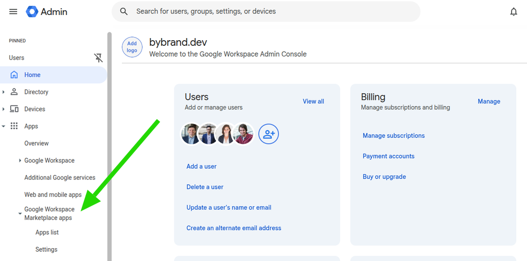 Bybrand installation via Google Workspace Marketplace.