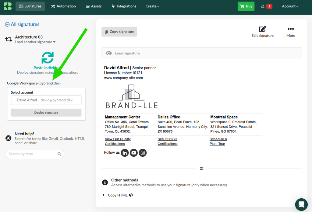 4. Deploying the signature to Gmail email accounts.