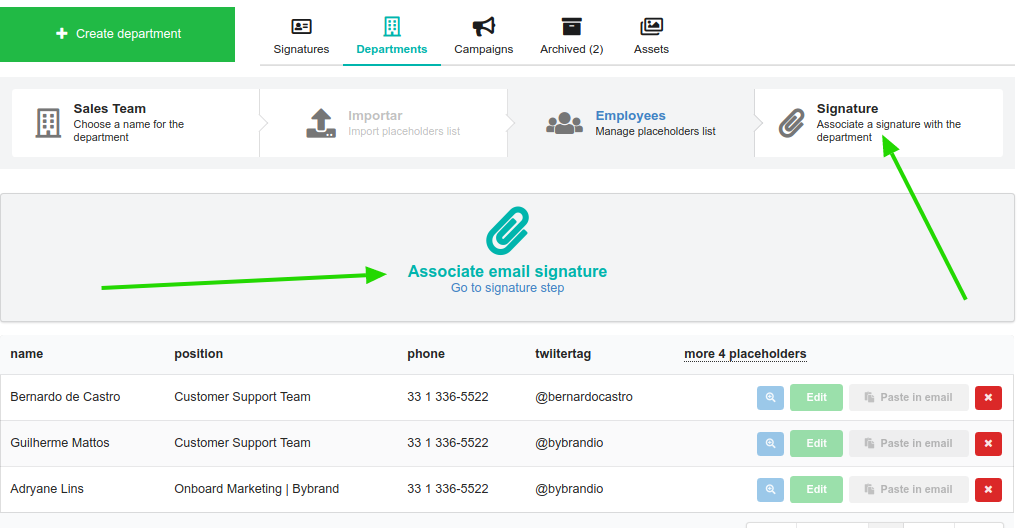 Set email signature in departments