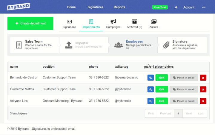 View email signature at Departments