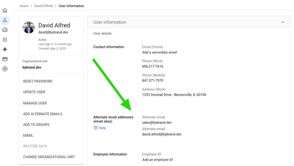 Set aliases in Google Workspace for email signatures