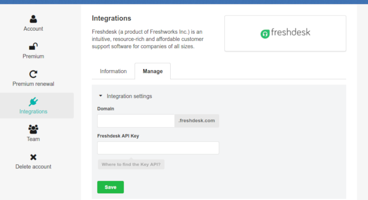 Integração com Freshdesk gerenciar