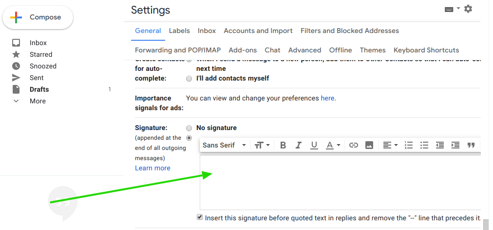 Gmail email signature area