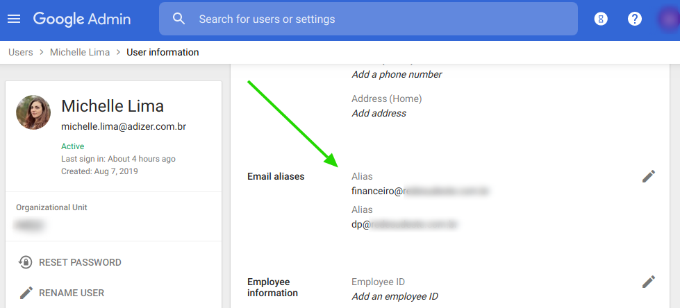 Aliases in G Suite Panel