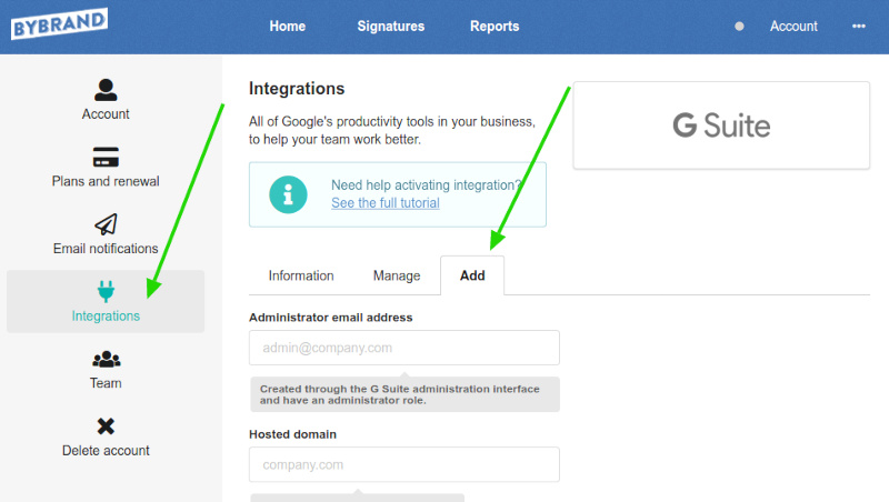 Bybrand add G Suite domain