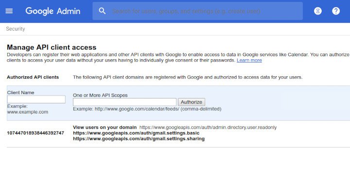 G Suite API acesso