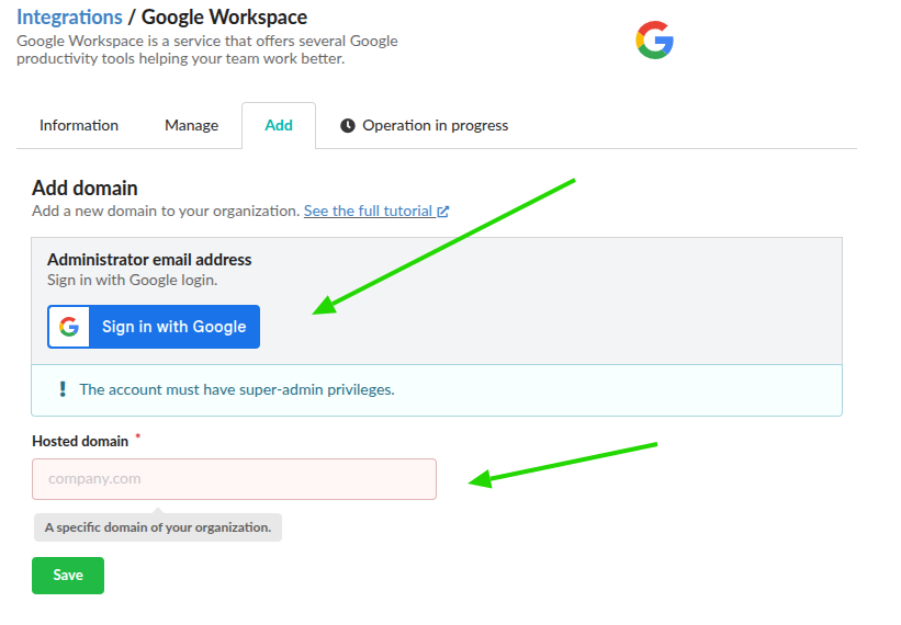 Add the Google Workspace domain on Bybrand.