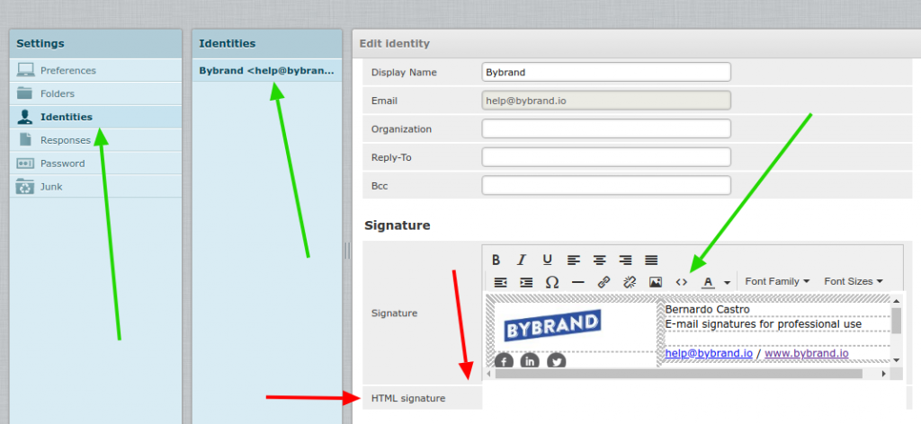 Roundcube email signature area