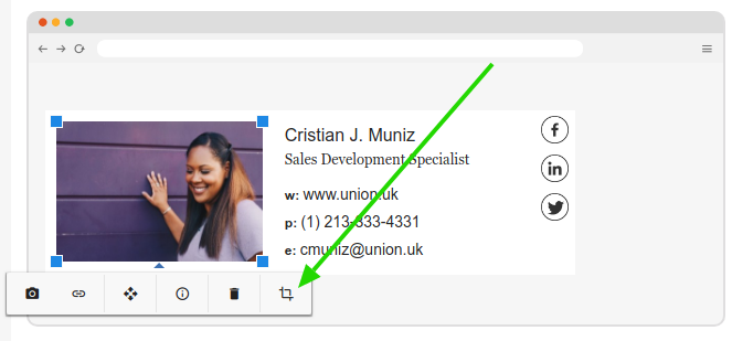 Email signature crop button