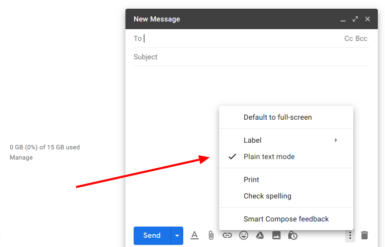 Desativar texto simples no Gmail