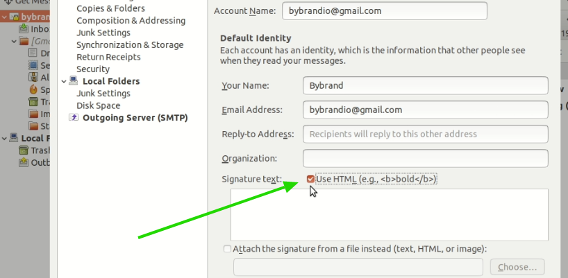 Thunderbird email signature area