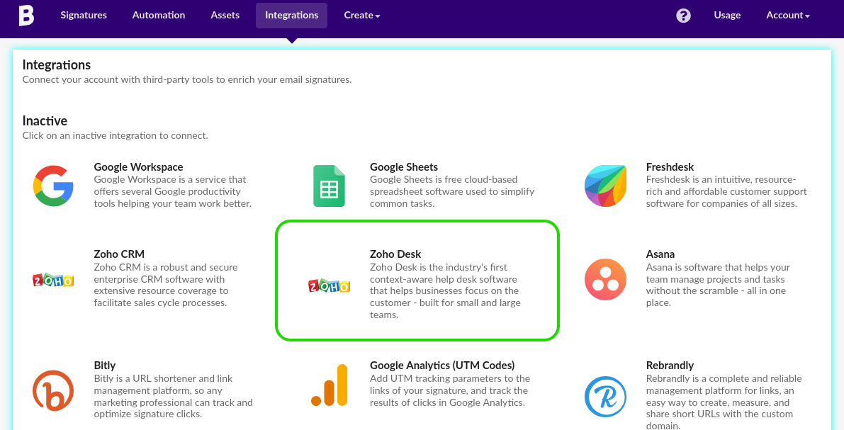 Activating Zoho Desk integration - Bybrand