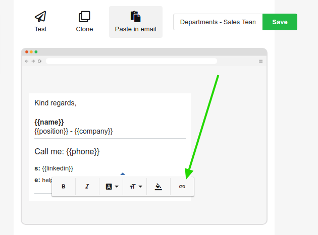 Add link in the email signature