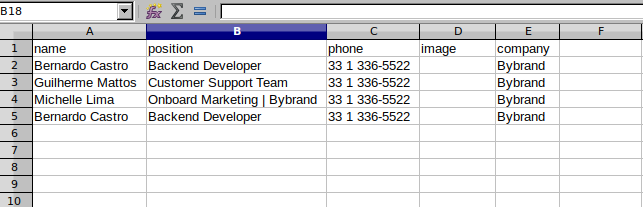 CSV file example