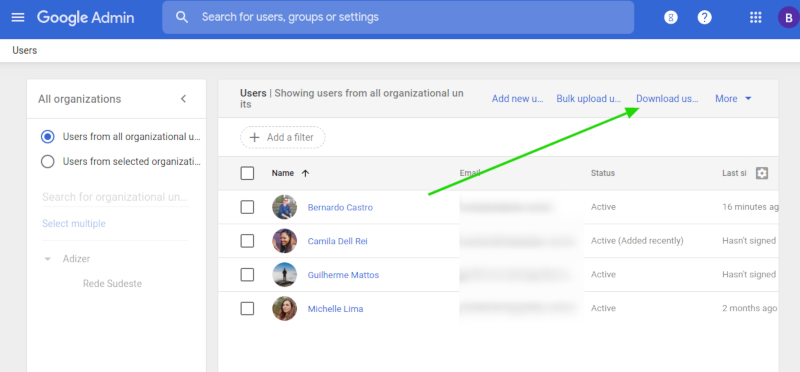 Export G Suite users