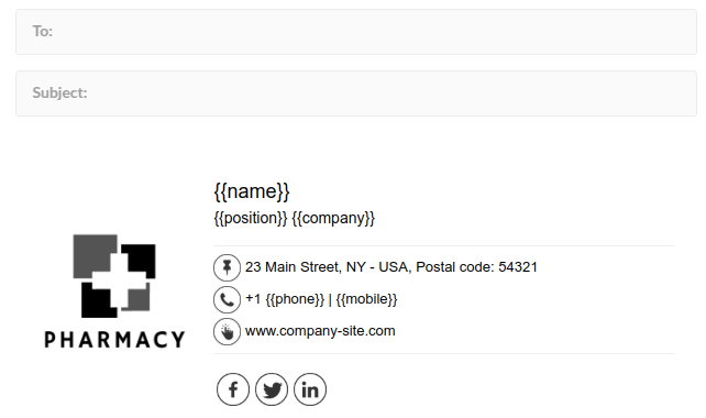 Email signature with placeholders