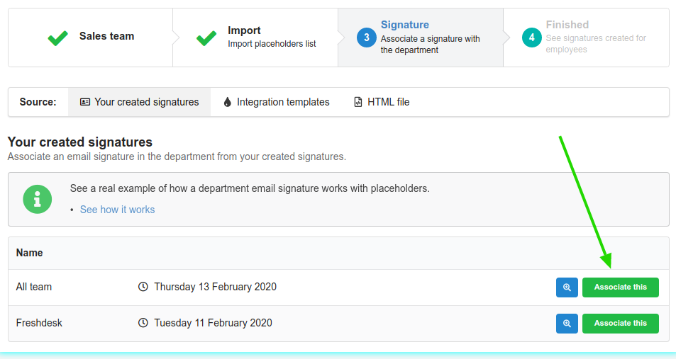 Associate an email signature in department