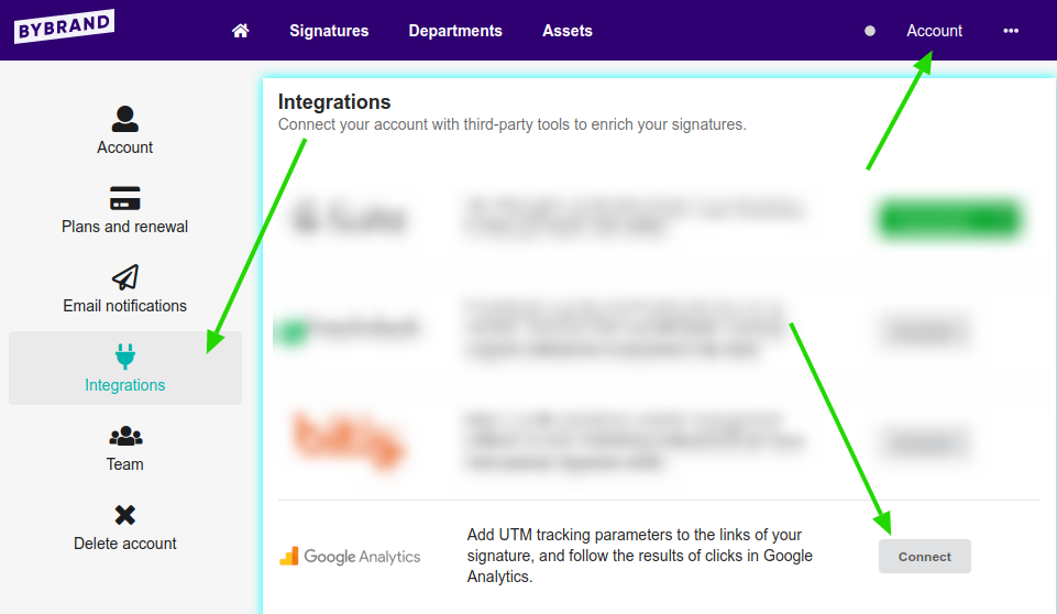 Ativando a integração Bybrand + Google Analytics