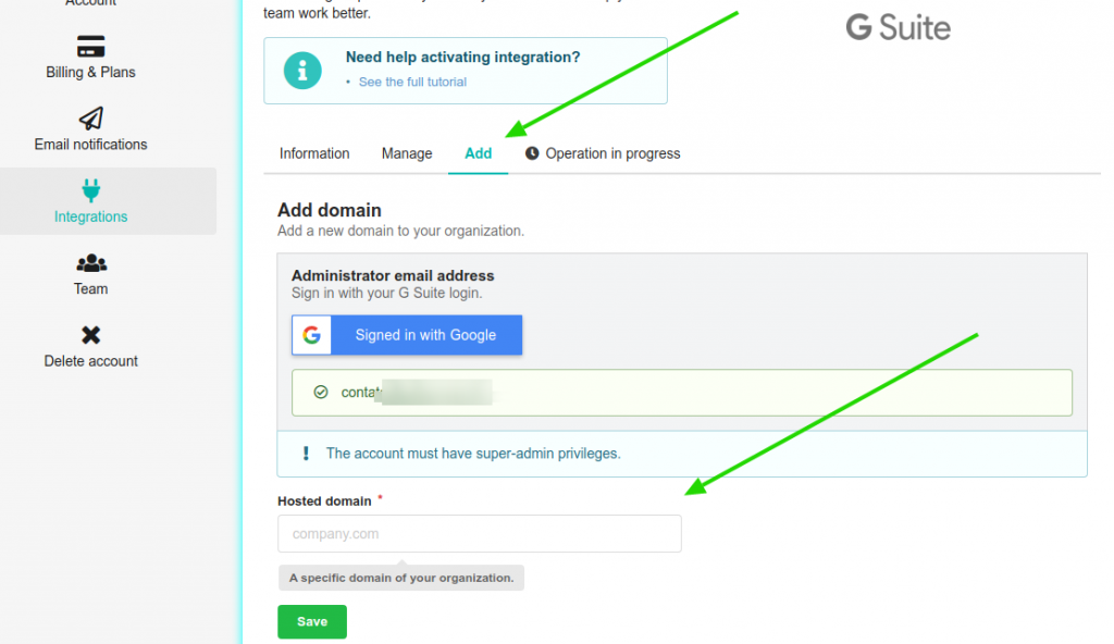 Add the Google Workspace domain on Bybrand