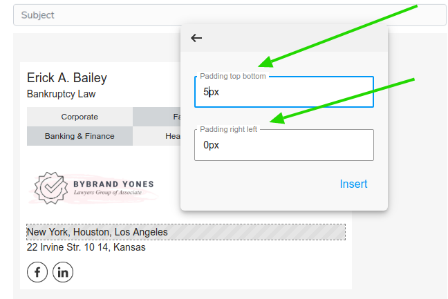 Padding in email signature cell