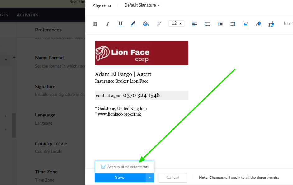 Option in Zoho Desk panel