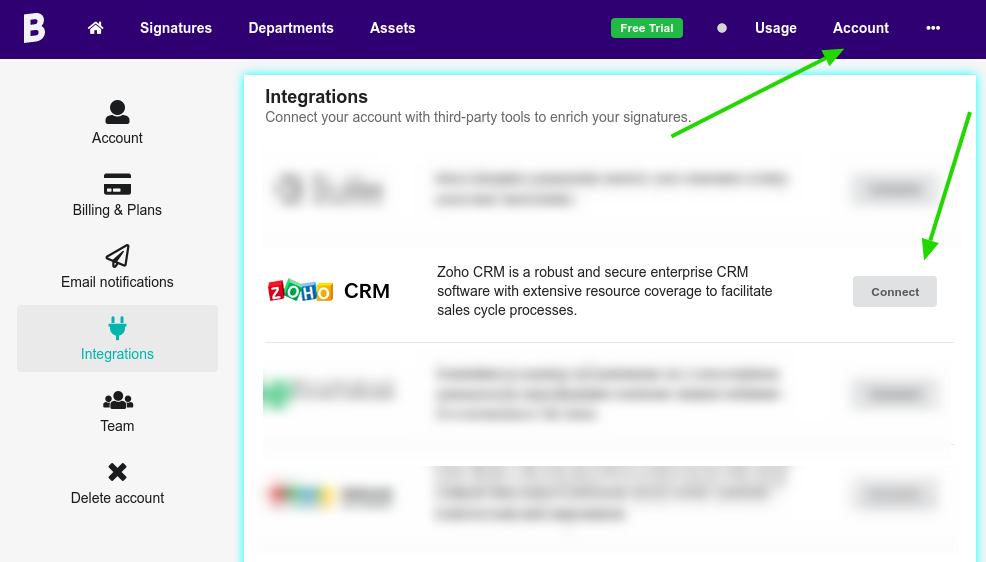 Ativando a integração Zoho CRM