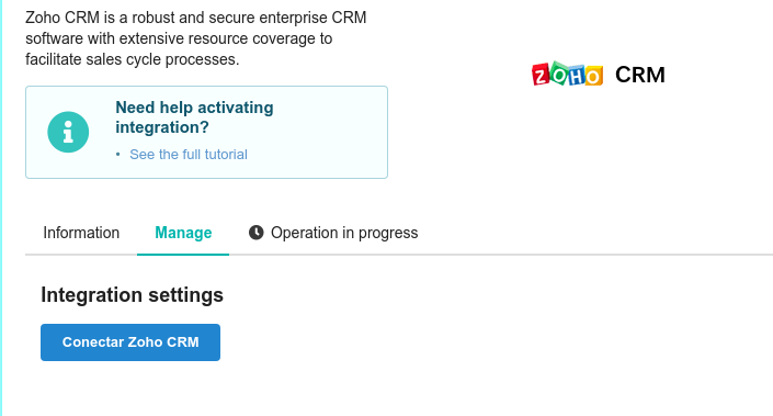 Conexão OAuth2 do Zoho CRM