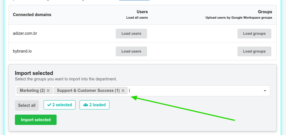 Select Google Workspace Groups to import