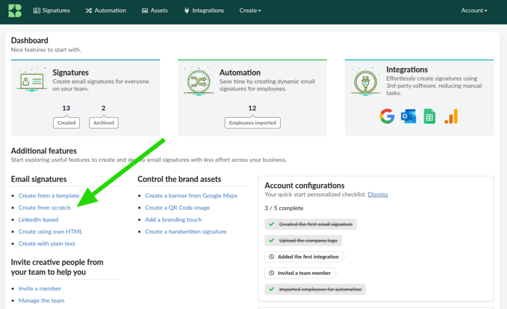 Criando uma nova assinatura do zero