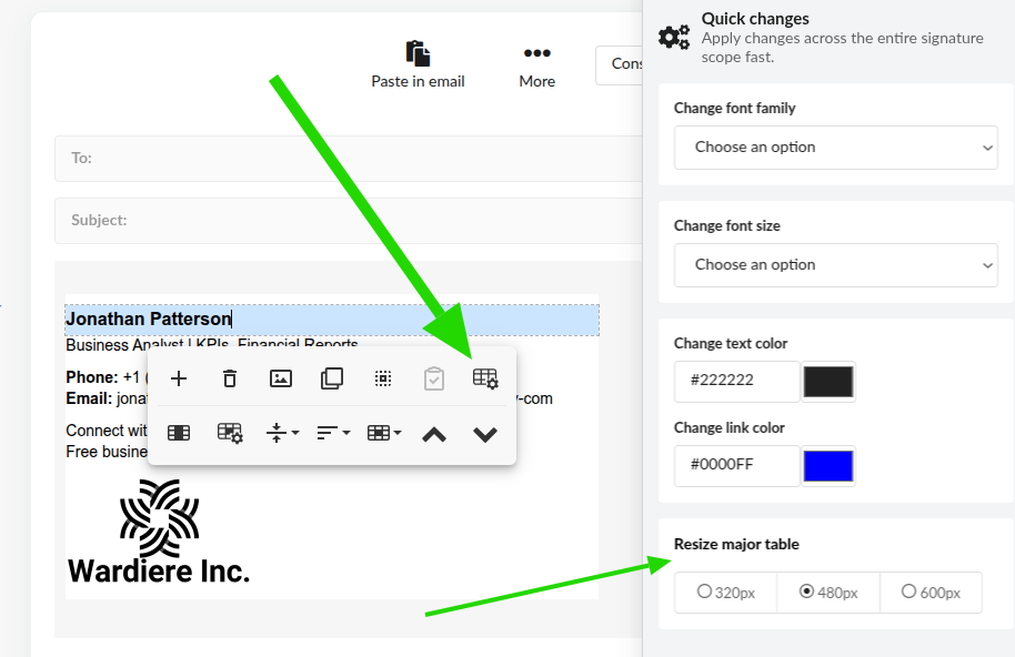 Redimensionar coluna principal.