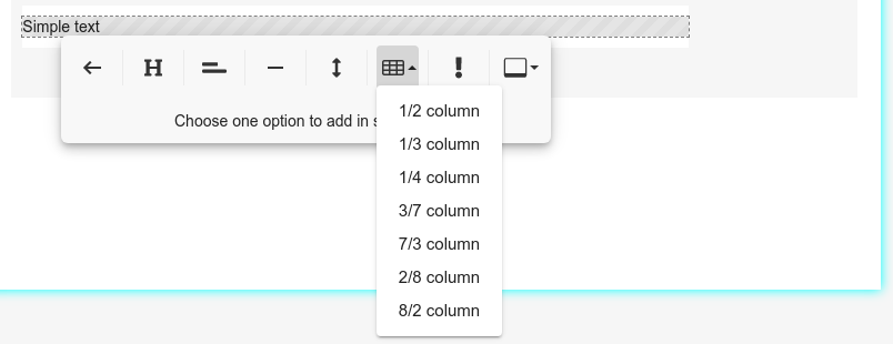 HTML table options of the Bybrand editor