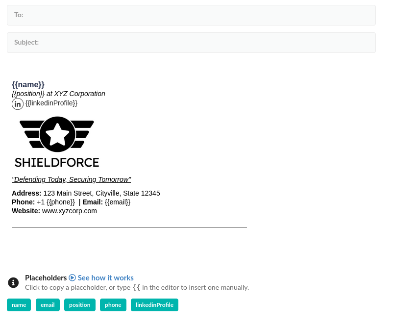 Assinatura de e-mail com espaço reservado