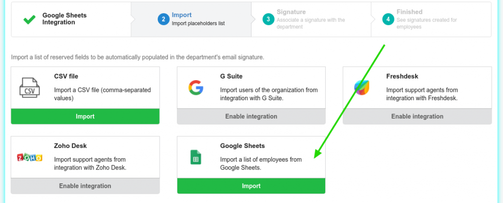 Importar a partir da integração com Google Sheets