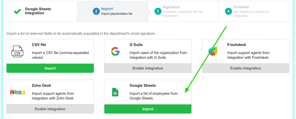 Import from Google Sheets integration