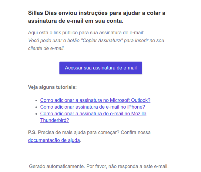 Instruções por e-mail