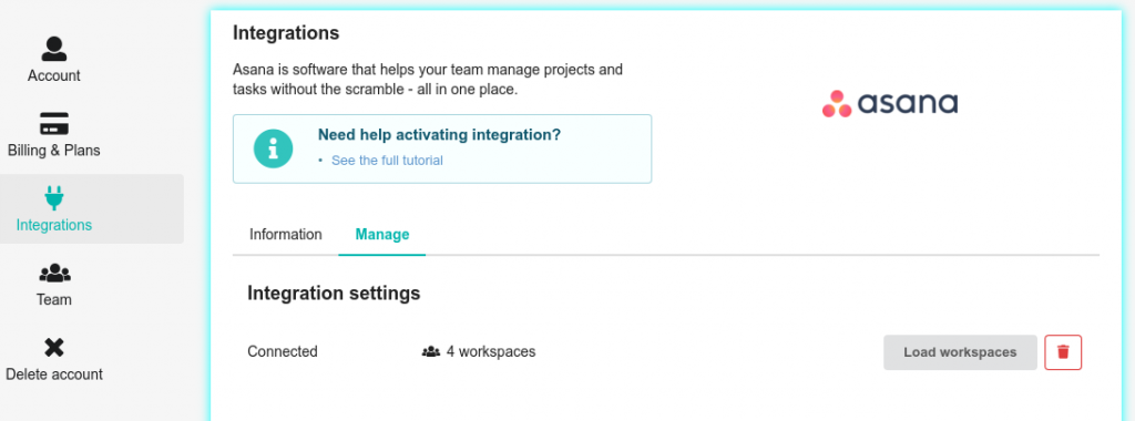 Integration with Asana active