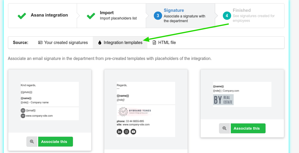 Modelos de assinatura de e-mail pre-criados para o Asana.