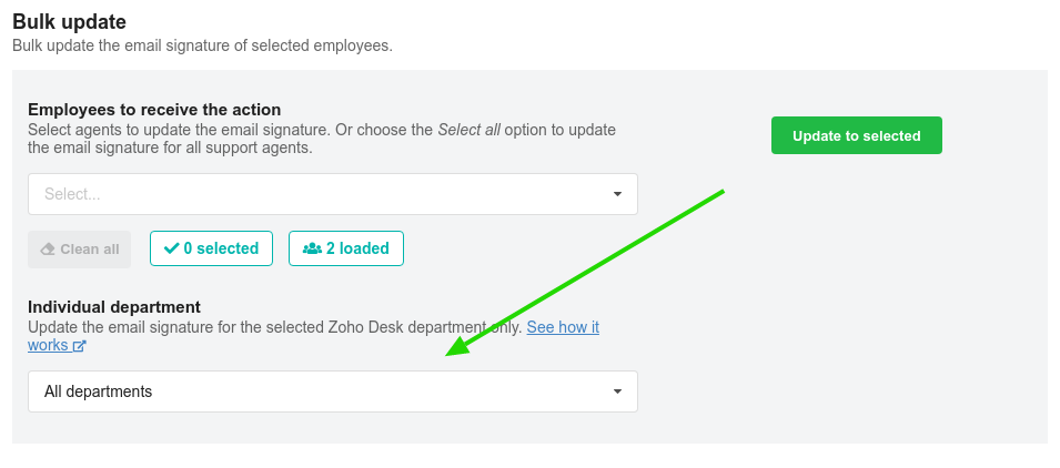 Zoho Desk atualizar assinatura em departamento individual