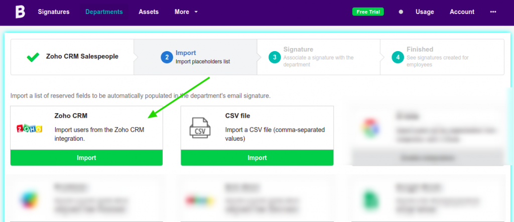 Importe a partir da integração com Zoho CRM